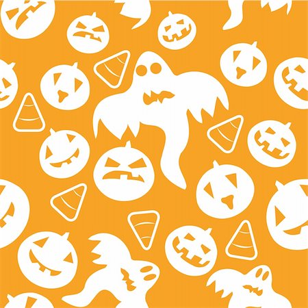simsearch:400-05690180,k - Seamless halloween pattern with pumpkins, ghosts and candy corns. Vector illustration. Foto de stock - Super Valor sin royalties y Suscripción, Código: 400-04651466
