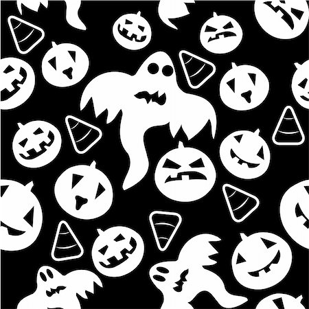 simsearch:400-04421964,k - Seamless halloween pattern with ghosts, pumpkins and candy corn. Vector illustration. Foto de stock - Super Valor sin royalties y Suscripción, Código: 400-04651467