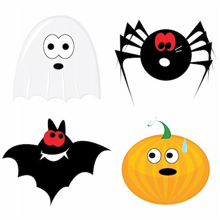 simsearch:400-04141076,k - Cartoon halloween icon set (ghost, pumpkin, bat, spider). Vector illustration. Stockbilder - Microstock & Abonnement, Bildnummer: 400-04651468