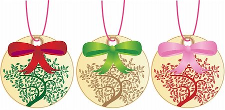 round ornament hanging of a tree - Set of 3 holiday ornaments with tree design. Stock Photo - Budget Royalty-Free & Subscription, Code: 400-04651712