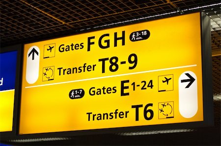 Information sign in airport. Gates and transfer directions Stock Photo - Budget Royalty-Free & Subscription, Code: 400-04651935
