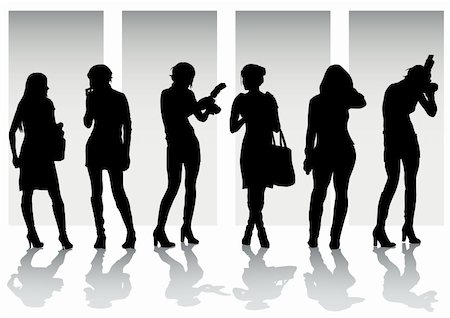 paparazzi silhouettes - Vector image of young photographers with equipment at work Stock Photo - Budget Royalty-Free & Subscription, Code: 400-04651947