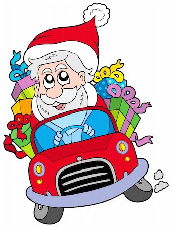 simsearch:400-04652307,k - Santa Claus driving car - vector illustration. Stockbilder - Microstock & Abonnement, Bildnummer: 400-04652307