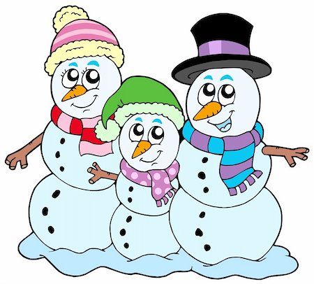 Snowman family on white background - vector illustration. Stock Photo - Budget Royalty-Free & Subscription, Code: 400-04652309