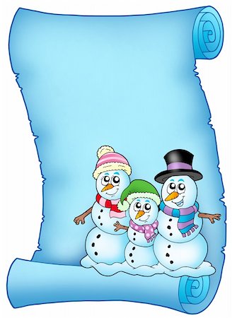 simsearch:400-07896754,k - Blue parchment with snowman family - color illustration. Photographie de stock - Aubaine LD & Abonnement, Code: 400-04652315