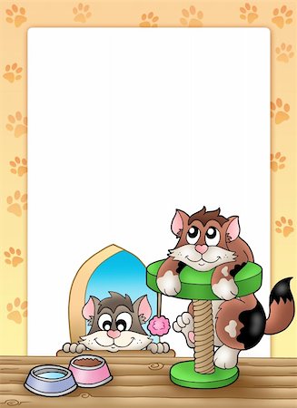 empty pet food bowl - Frame with two smiling cats - color illustration. Stock Photo - Budget Royalty-Free & Subscription, Code: 400-04652325