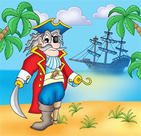 sandy hook - Old pirate on beach - color illustration. Stock Photo - Budget Royalty-Free & Subscription, Code: 400-04652332