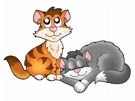 simsearch:400-04399049,k - Two cute cats - color illustration. Foto de stock - Royalty-Free Super Valor e Assinatura, Número: 400-04652345