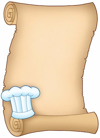 simsearch:400-04331849,k - Scroll with chefs hat 2 - color illustration. Foto de stock - Super Valor sin royalties y Suscripción, Código: 400-04652340