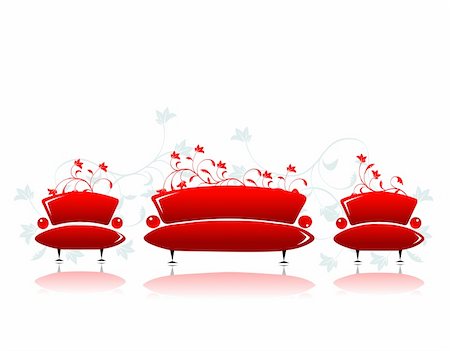 Sofa and armchair red design Stock Photo - Budget Royalty-Free & Subscription, Code: 400-04652375