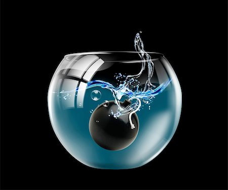 Illustration of an aquarium with a bomb on a black background Stock Photo - Budget Royalty-Free & Subscription, Code: 400-04652541