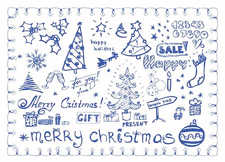 santa border - Christmas doodles / vector illustrations set Stock Photo - Budget Royalty-Free & Subscription, Code: 400-04652578