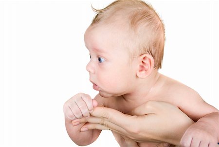 simsearch:400-04737497,k - Beauty baby boy at mother hand isolated on a white background Stockbilder - Microstock & Abonnement, Bildnummer: 400-04653287