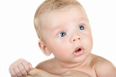 simsearch:400-04737497,k - Beauty baby boy at mother hand isolated on a white background Stockbilder - Microstock & Abonnement, Bildnummer: 400-04653290