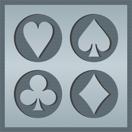 simsearch:400-04651363,k - Poker playcards icons framed in circles on striped background. Grey tones. Vector avilable Photographie de stock - Aubaine LD & Abonnement, Code: 400-04653413