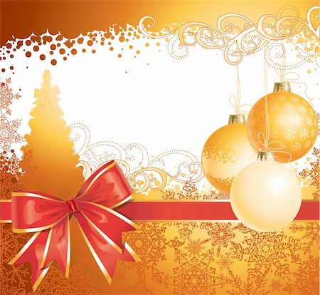 simsearch:400-05293080,k - Christmas background with decorations and bow / vector / copy space for your text Fotografie stock - Microstock e Abbonamento, Codice: 400-04653584