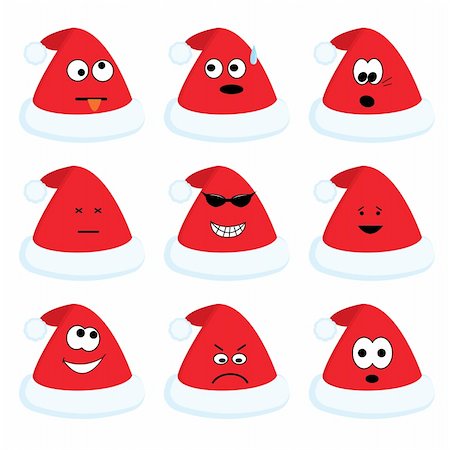 Cartoon santa's hats set with different emotions for your christmas design. Vector illustration. Stock Photo - Budget Royalty-Free & Subscription, Code: 400-04664045
