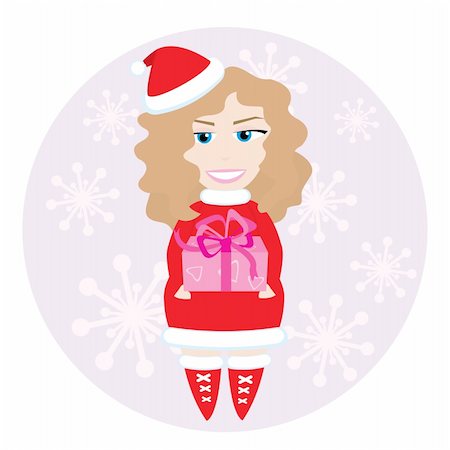 simsearch:400-05721993,k - Santa's little lady with gift. Vector illustration for your christmas design. Photographie de stock - Aubaine LD & Abonnement, Code: 400-04664046