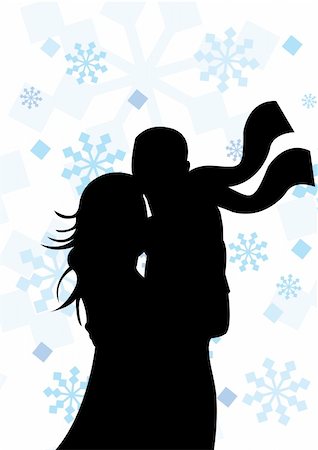 Silhouette of couple on winter background. Vector illustration. Stock Photo - Budget Royalty-Free & Subscription, Code: 400-04664047