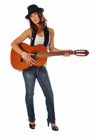 simsearch:400-05263090,k - attractive woman with a guitar on white Foto de stock - Super Valor sin royalties y Suscripción, Código: 400-04664553