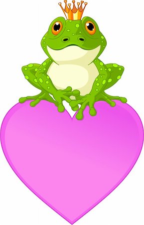 príncipe - Frog Prince waiting to be kissed, sitting on heart shape place card Foto de stock - Super Valor sin royalties y Suscripción, Código: 400-04665304