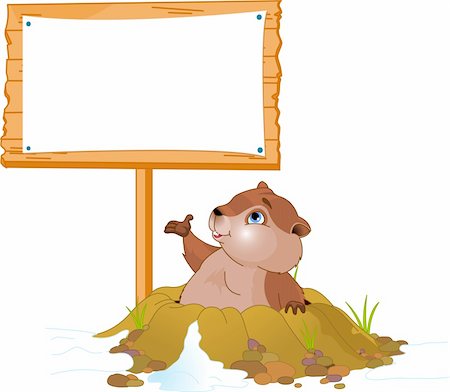 simsearch:400-04274928,k - Vector illustration of a cute groundhog popping out of a hole near billboard Photographie de stock - Aubaine LD & Abonnement, Code: 400-04665877