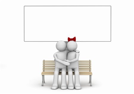 date pride - Embracing man and woman on a bench with copyspace (love, valentine day series; 3d isolated characters) Stock Photo - Budget Royalty-Free & Subscription, Code: 400-04665947