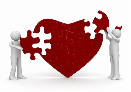 simsearch:400-04665936,k - Love is a puzzle (love, valentine day series; 3d isolated characters) Stock Photo - Budget Royalty-Free & Subscription, Code: 400-04665950