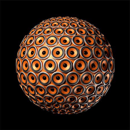 rock speakers - three dimensional sphere made of orange speakers - isolated on black Stock Photo - Budget Royalty-Free & Subscription, Code: 400-04666470
