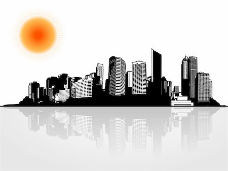 simsearch:400-04584480,k - Panorama of city with sun. Vector Stock Photo - Budget Royalty-Free & Subscription, Code: 400-04666487