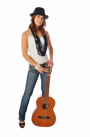 simsearch:400-05263090,k - attractive woman with a guitar on white Foto de stock - Super Valor sin royalties y Suscripción, Código: 400-04666548
