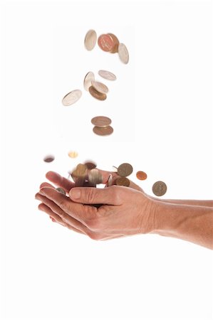 pile hands bussiness - Hands with money, Coins,   Trifle, white background, photo Stock Photo - Budget Royalty-Free & Subscription, Code: 400-04666570