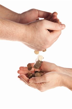 pile hands bussiness - Hands with money, Coins,   Trifle, white background, photo Stock Photo - Budget Royalty-Free & Subscription, Code: 400-04666571