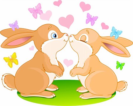 rabbit butterfly picture - Two cute rabbits in love on the spring meadow Stock Photo - Budget Royalty-Free & Subscription, Code: 400-04666670