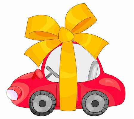 Illustration of a red car, wrapped a yellow ribbon. Isolated on white. Stock Photo - Budget Royalty-Free & Subscription, Code: 400-04666714