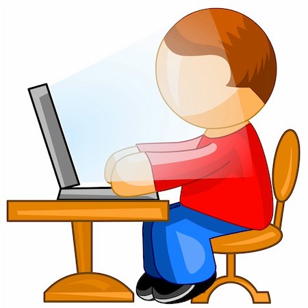 Illustration of a man working on a notebook computer at a workplace. Isolated on white background. Stock Photo - Budget Royalty-Free & Subscription, Code: 400-04666716