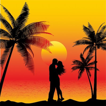 summer beach abstract - Silhouette of a couple kissing on a beach at sunset Foto de stock - Super Valor sin royalties y Suscripción, Código: 400-04667065