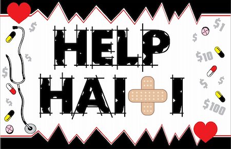 Vector Illustration to Help Haiti with Bandage Cross, fundraiser and medical need. Can be a donation card. Earthquake hit Port-Au-Prince on Jan. 12, 2010. Stock Photo - Budget Royalty-Free & Subscription, Code: 400-04667264