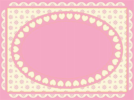 scalloped - Oval vector frame of hearts on a Victorian eyelet background in shades of pink, gold and ecru. Stock Photo - Budget Royalty-Free & Subscription, Code: 400-04667452