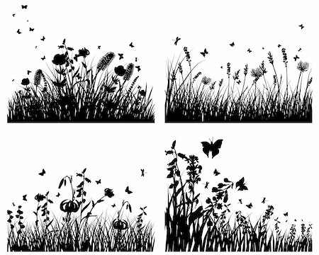 simsearch:400-04678689,k - Vector grass silhouettes backgrounds set. All objects are separated. Foto de stock - Super Valor sin royalties y Suscripción, Código: 400-04667593