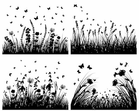 simsearch:400-04678689,k - Vector grass silhouettes backgrounds set. All objects are separated. Foto de stock - Super Valor sin royalties y Suscripción, Código: 400-04667800