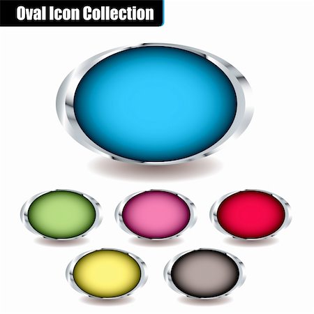 Collection of oval icons with colorful centers and metal bevels and drop shadow ideal for placing your own text on Stock Photo - Budget Royalty-Free & Subscription, Code: 400-04667814