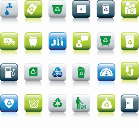 person throwing garbage - Eco icon set illustrated as green, blue and white buttons Stock Photo - Budget Royalty-Free & Subscription, Code: 400-04667855