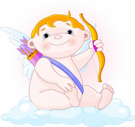 A cute Cupid on a cloud with bow and arrows Stock Photo - Budget Royalty-Free & Subscription, Code: 400-04667952