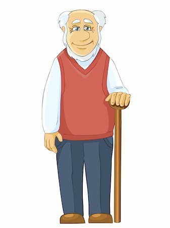 Illustration of smiling grandfather with a stick. Isolated on white background. Stock Photo - Budget Royalty-Free & Subscription, Code: 400-04668075