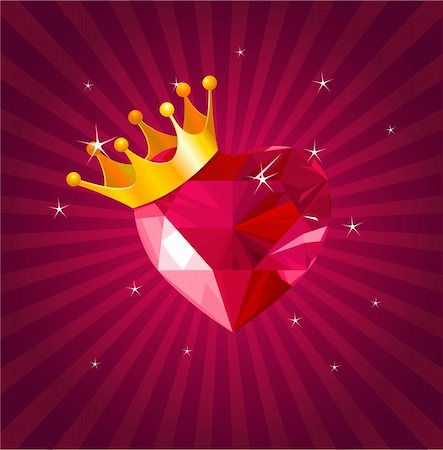 simsearch:400-06075507,k - Shiny crystal love hearts with gold crown on radial background Stock Photo - Budget Royalty-Free & Subscription, Code: 400-04668120