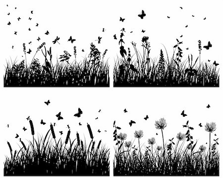 simsearch:400-04678689,k - Vector grass silhouettes backgrounds set. All objects are separated. Foto de stock - Super Valor sin royalties y Suscripción, Código: 400-04668180