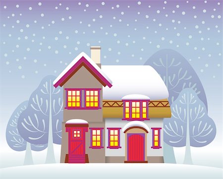 Illustration of the winter cottage Foto de stock - Super Valor sin royalties y Suscripción, Código: 400-04668220