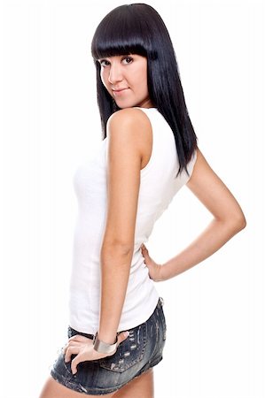 beautiful woman in a white T-shirt on a white background isolated Stock Photo - Budget Royalty-Free & Subscription, Code: 400-04668239