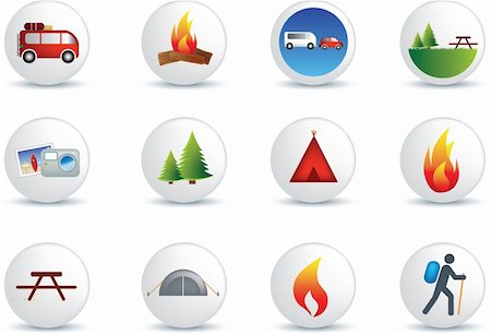 camping and outdoor detailed colour illustration icon set Foto de stock - Super Valor sin royalties y Suscripción, Código: 400-04668439